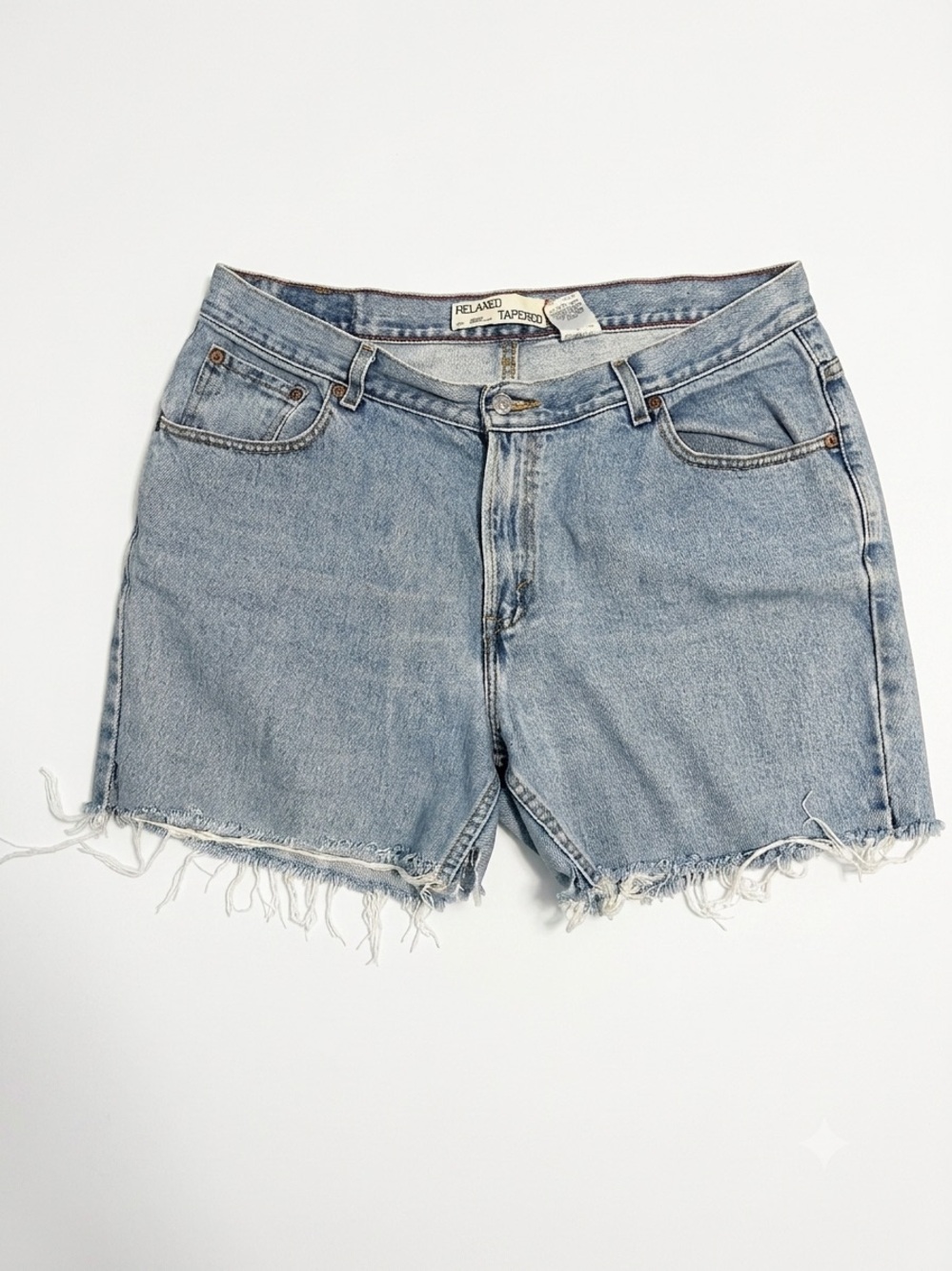 Levi's 559 Light Blue Frayed Hem Denim Shorts, Size 18